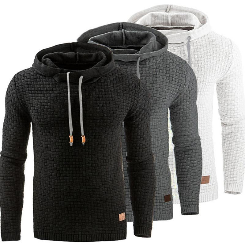 Men's Jacquard Sweater Long-sleeved Hoodie Warm Color Hooded Sweatshirt Jacket